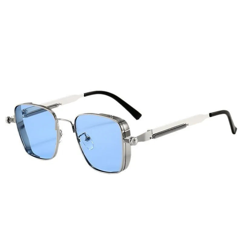 Square sunglasses for men with a sense of luxury and cool driving style, UV resistant heavy-duty metal punk sunglasses