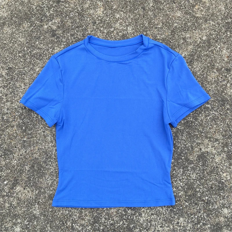 Women Yoga Clothes Short Sleeve T Shirt Gym Workout Crop Top Tight Soft Blouse Plus Size Quick Drying Running Casual Sportswear