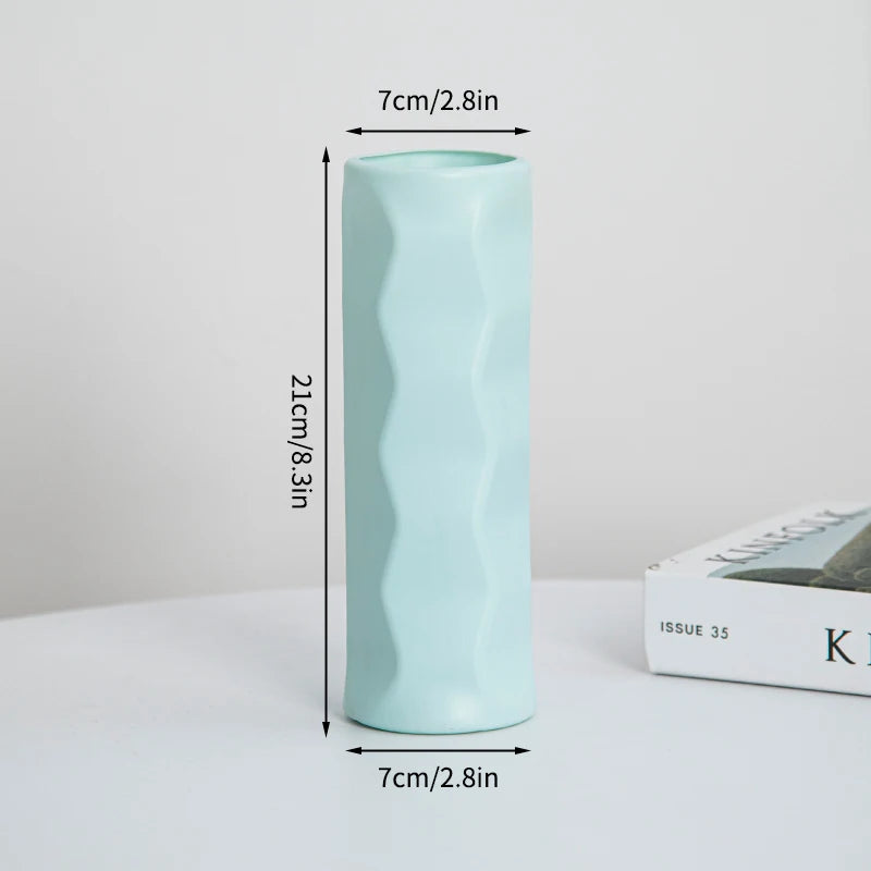Modern Flower Vase Plastic Plants Pot White Imitation Ceramic Flower Vases Flower Arrangement Home Living Room Wedding Decor