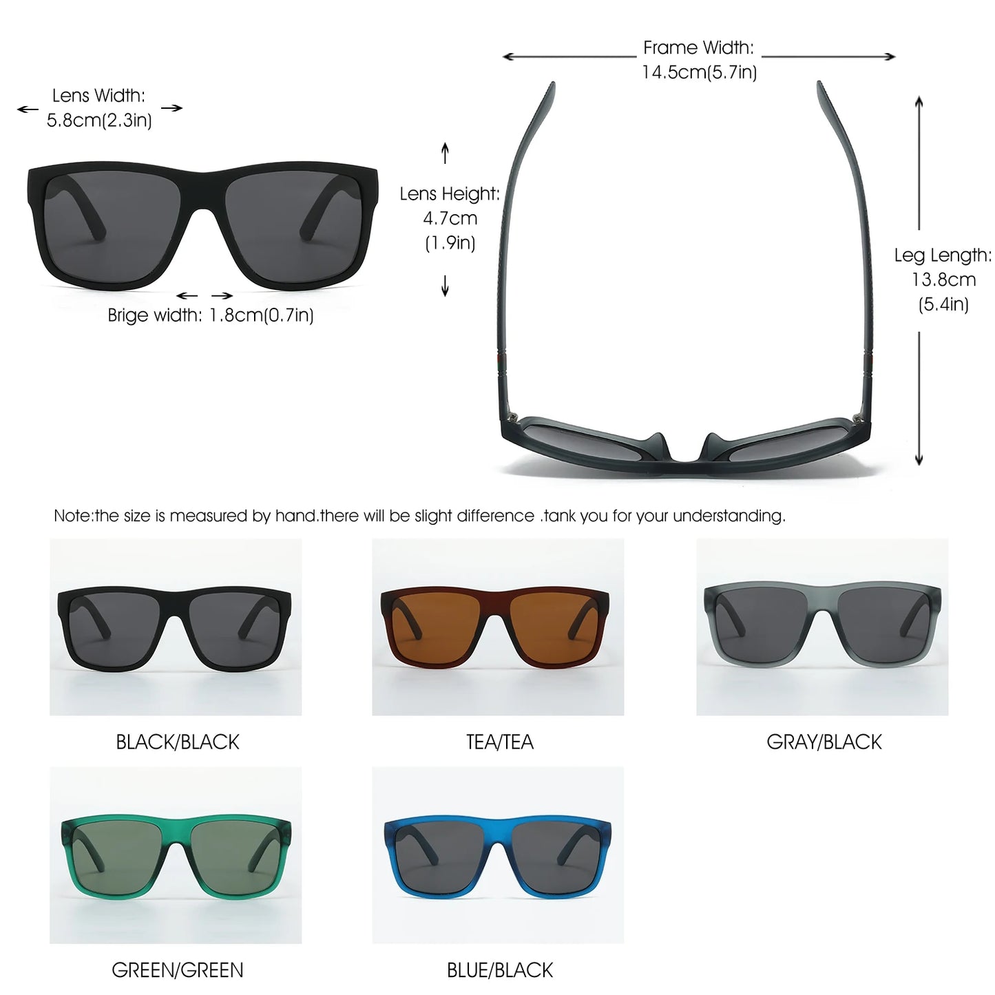 Fashion Oversized Polarized Sunglasses Men Women Luxury Driving Fishing Travel Vintage Square Sun Glasses For Man UV400 Eyewear