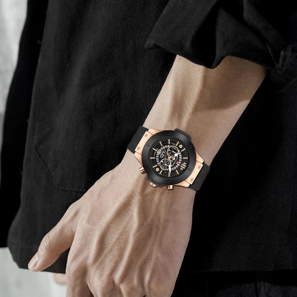 2023 New Men's Watch Top Brand Luxury Sports Silicone Strap Japanese Movement Calendar Quartz Waterproof Watch Relogio Masculino