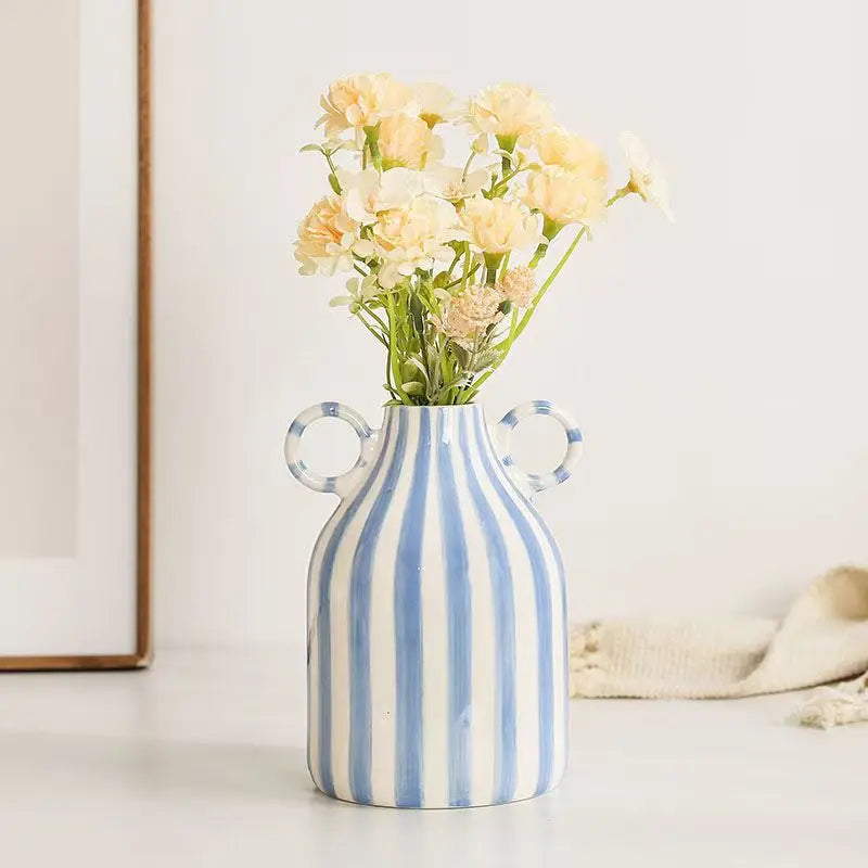 Dual Handles Ceramic Vase Modern Bohemian Home Decor Hand-Painted Vases for Flowers Living Room Decoration Weddings Parties