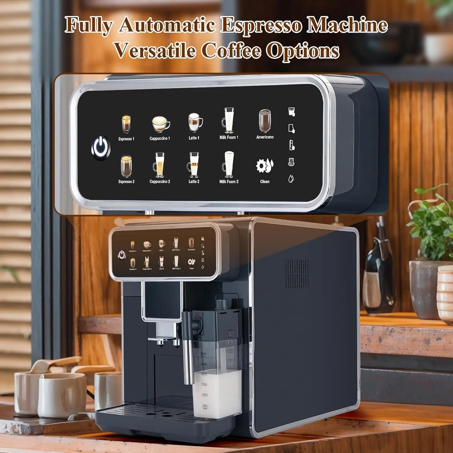Fully Automatic Coffee Maker with Built-in 3-Level Grinder Expresso/Cappuccino/Latte/Americano Coffee Machines with Self-Cleanin