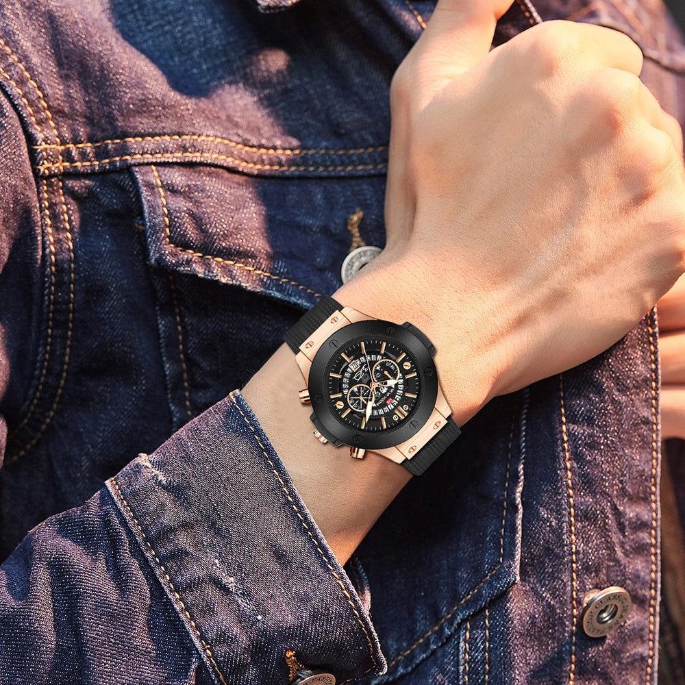 2023 New Men's Watch Top Brand Luxury Sports Silicone Strap Japanese Movement Calendar Quartz Waterproof Watch Relogio Masculino