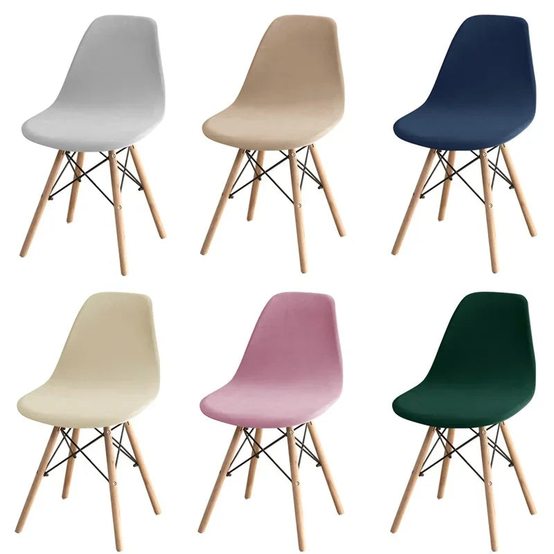 1PC Stretch Velvet Shell Chair Cover Armless Dining Chairs Covers Short Back Curved Seat Covers Hotel Party Banquet Decor