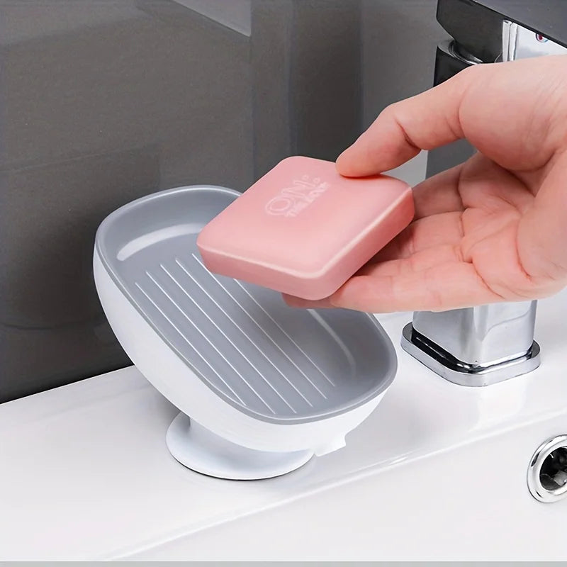 1pc Creative Soap Dish, Drain Soap Tray, Soap Holder With Suction Cup, Soap Rack For Bathroom Accessories