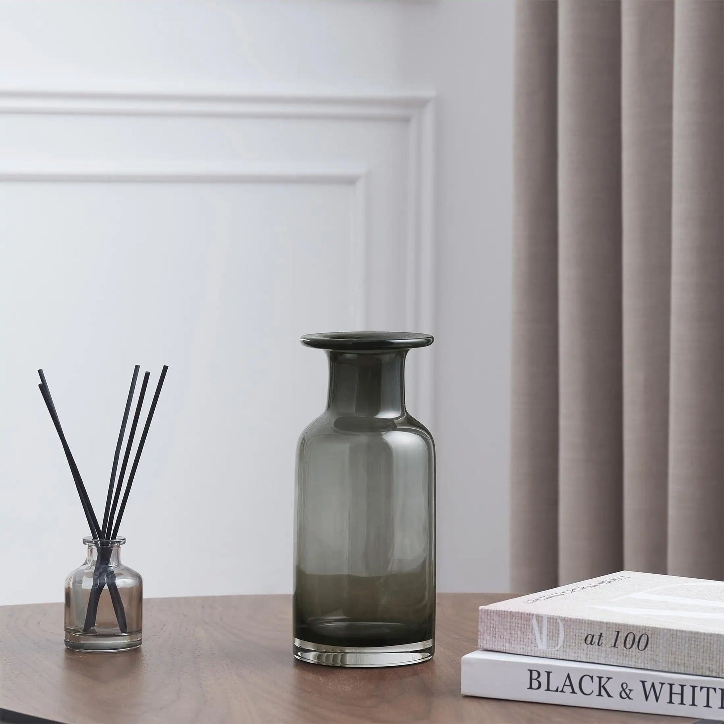 8 Inches Smoked Black Indoor Glass Vase