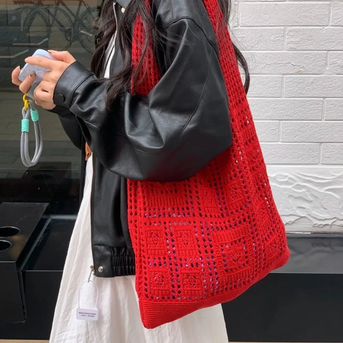Women'S Shopping Bag Vintage Knitted Shoulder Bag Handmade Crochet Bag Slouchy Hollow Out Handbag For Shopping Women'S Casual
