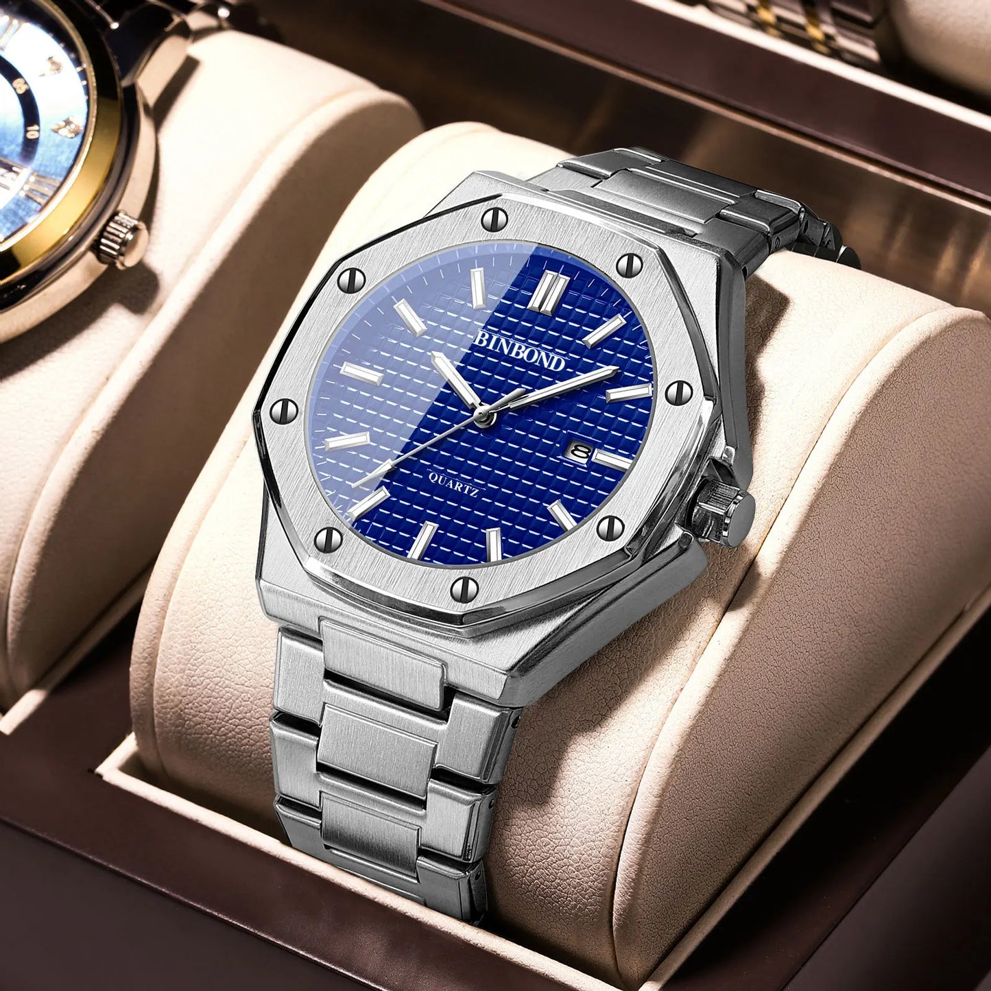 Men's watch business high-end octagonal with screws waterproof male fashion clock quartz Watches gift