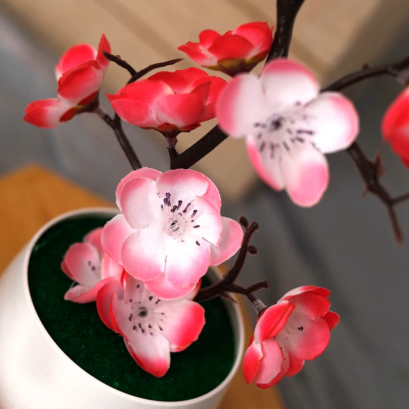 Simulation Plum Flower Pot Plant Artificial Plastic Fake Flowers Home Office Desktop Ornaments Wedding Party Background Decor