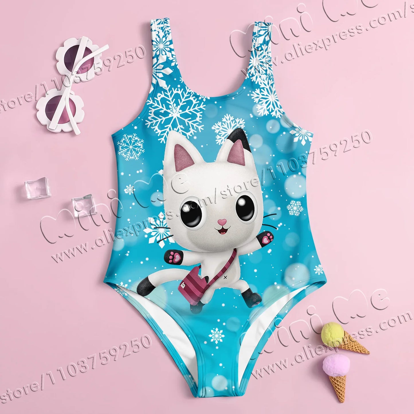 Baby Swimwear Girls Summer One-piece 3D Printed Swimwear Fashion Cartoon Gabby Dollhouse Collection Printed Women's Swimwear