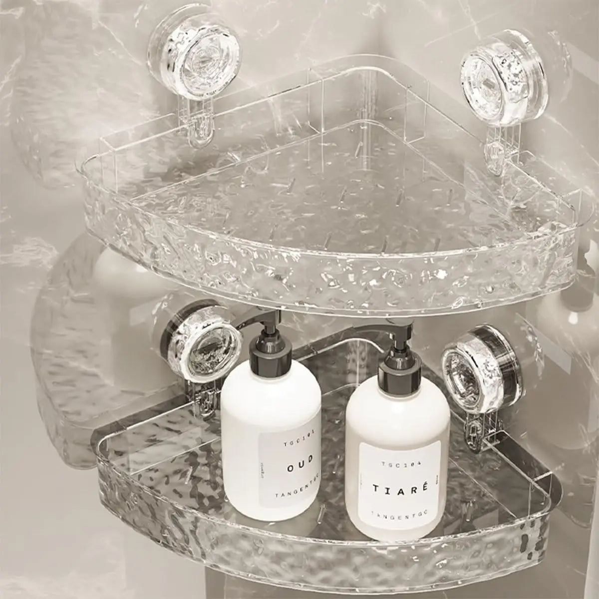 Corrugated Suction Cup Storage Holder Light Luxury Style Glacier Pattern Suction Cup Shelf No-Drill Bathroom Suction Storage Box