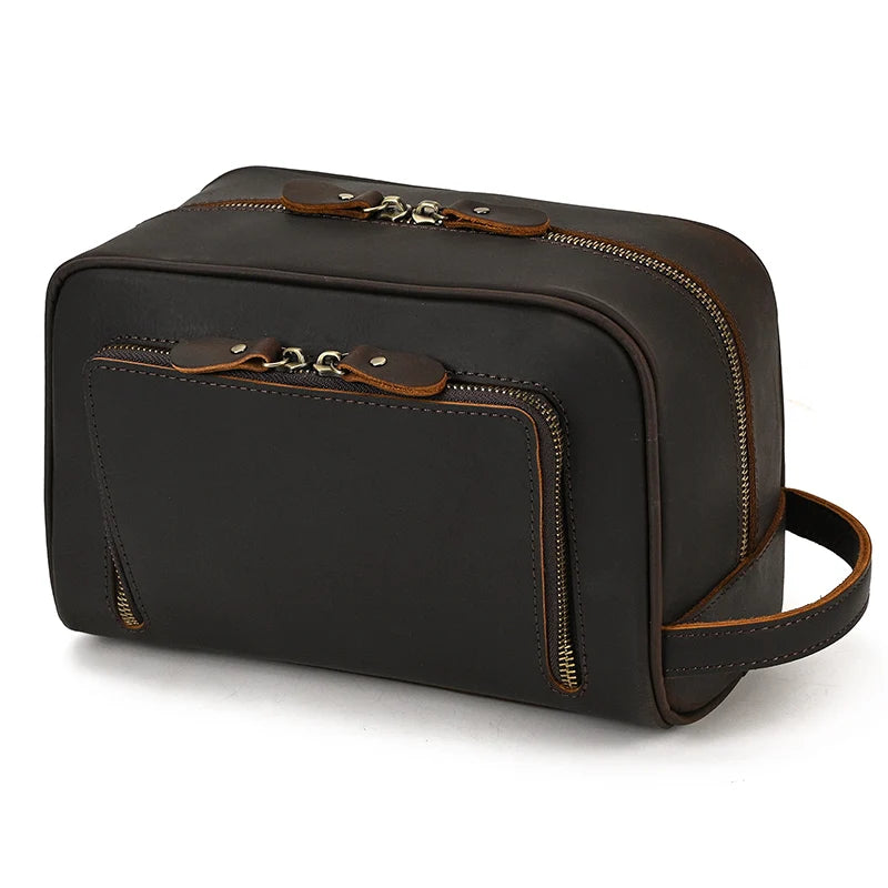 Toiletry Bag Travel Hand Bag Genuine Leather Storage Bag for Make Up Leather Clutch Bags Men Women Large Hand Purse Cosmetic Bag