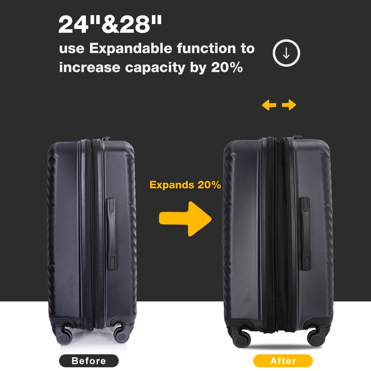 Luggage Sets 3 Piece with Double Spinner Wheel,Suitcase Set PC Hard Case with TSA Lock and Organizer Storage Bags