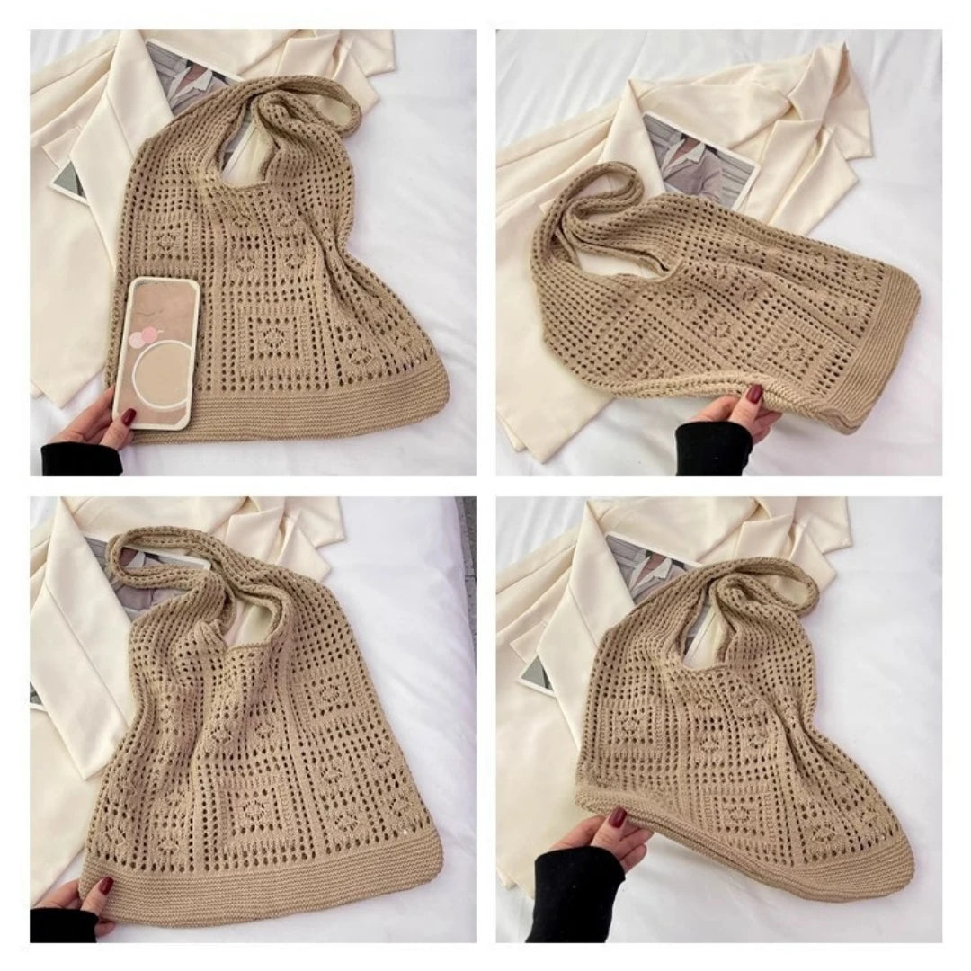 Women'S Shopping Bag Vintage Knitted Shoulder Bag Handmade Crochet Bag Slouchy Hollow Out Handbag For Shopping Women'S Casual