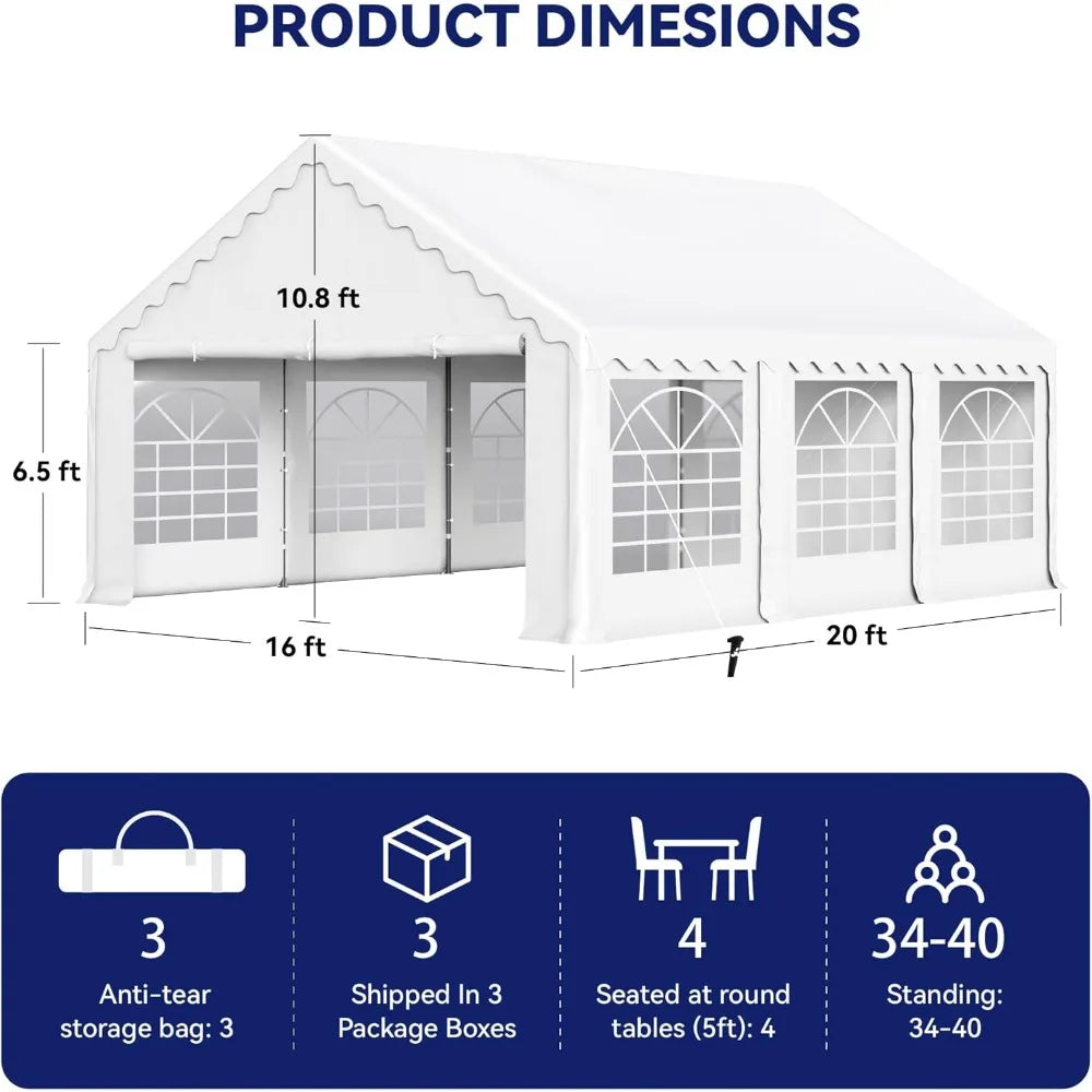 20'x16' Outdoor Heavy Duty Party Tent Large Commercial Canopy Wedding Event Shelter with Removable Sidewalls & 3 Storage Bags f