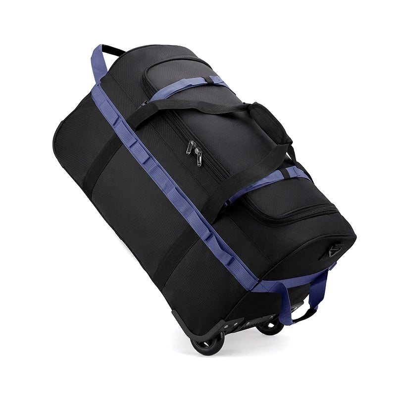 Heavy-Duty Wheeled Duffel Bag Foldable Water-Resistant Rolling Luggage with Adjustable Shoulder Strap & Pockets for Travel Gym