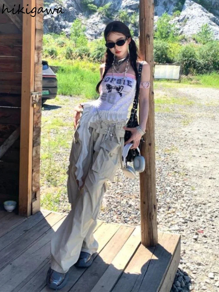 Women's Clothing Sexy Vest Fashion Irregular Summer Camis Y2k Tops 2025 Ropa Mujer Backless Slim Fit Ruffles Butterfly Tanks