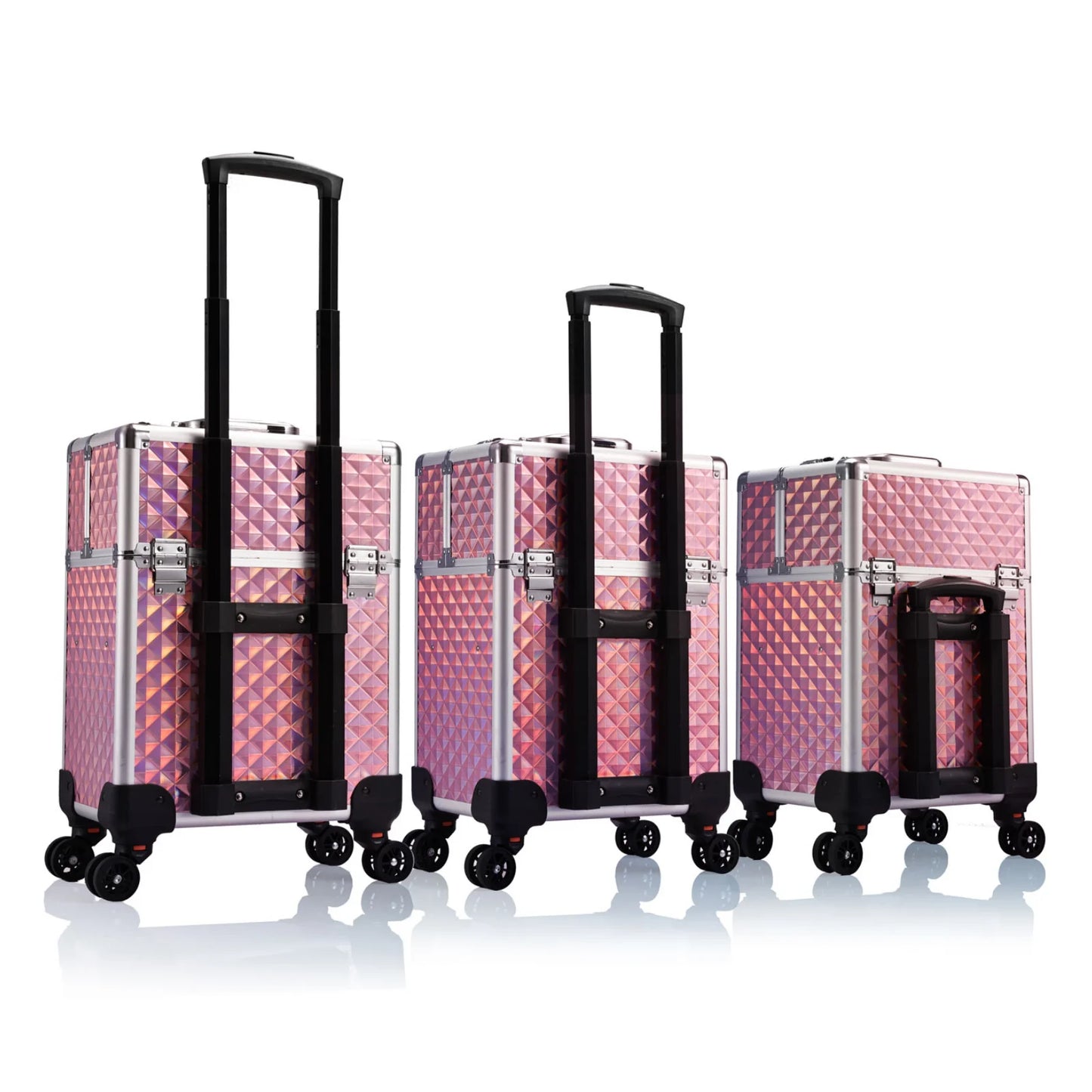 Rolling Makeup Train Case Large Storage Cosmetic Trolley 4 Tray with Sliding Rail Removable with Key Wheels Traveling Cart Trunk