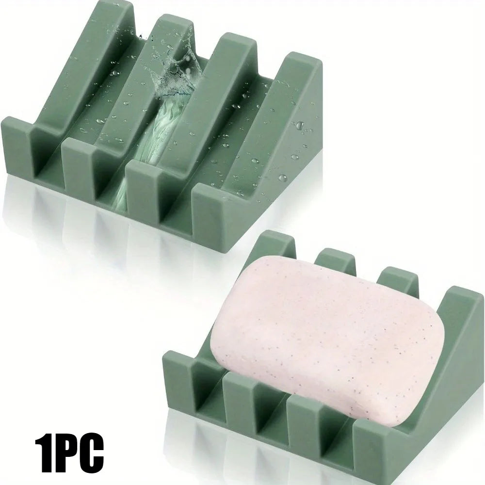 Silicone Self-Draining Soap Dishes with Waterfall Design Rectangular Soap Holder Trays with Drainage for Bathroom Accessories