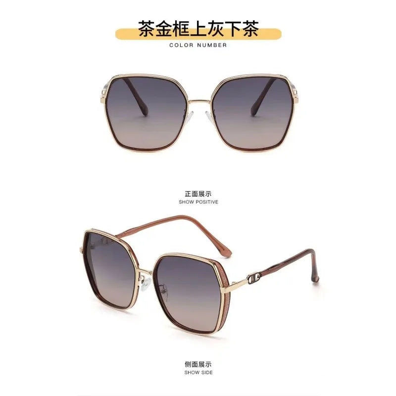 Sunglasses Versatile, Fashionable, Large Frame, Slim Women's Sunglasses, UV Resistant, Metal Eyeframe Glasses