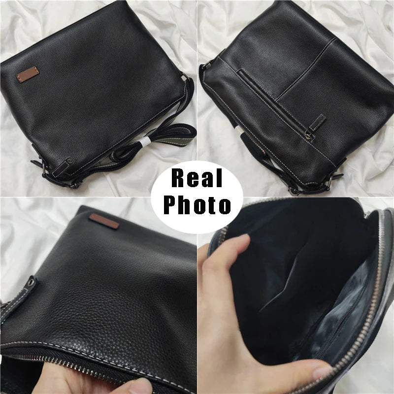 New Genuine Leather Men's Shoulder Bag Horizontal Messenger Bag Cowhide Casual Business Man Crossbody Bag Large Capacity Men Bag