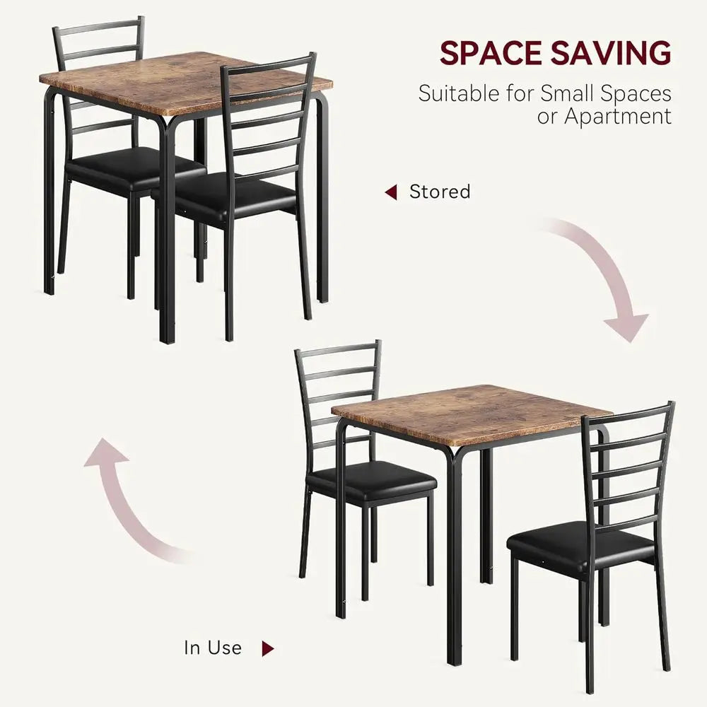 Modern Square Dining Table Set for 2, Small Space Kitchen Dinette, Vintage Breakfast Room Furniture