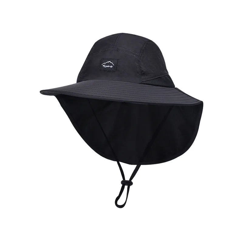 Summer Water-resistant Men's Fisherman Hats with Shawl Outdoor Hiking Fishing Breathable Wide Brim Bucket Hat Sun UV Protection