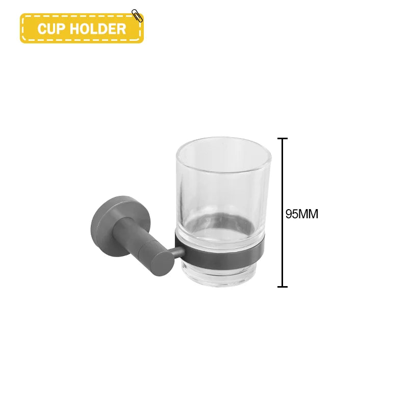 Grey Bathroom Hardware Set Accessories Kit Stainless Steel Round Wall Rack Hand Bar Toilet Roll Paper Holder Robe Towel Hook