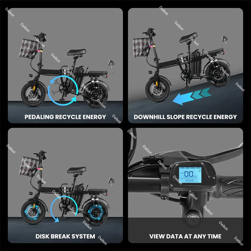 US Stock Adult Folding Electric Bike For 2 People Powerful 500W 32KM/H Multi Shock Absorption Family Electric Bicycle Men Women