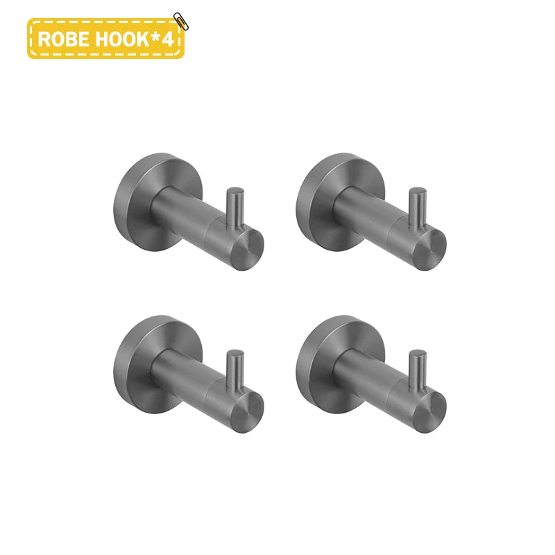 Grey Bathroom Hardware Set Accessories Kit Stainless Steel Round Wall Rack Hand Bar Toilet Roll Paper Holder Robe Towel Hook
