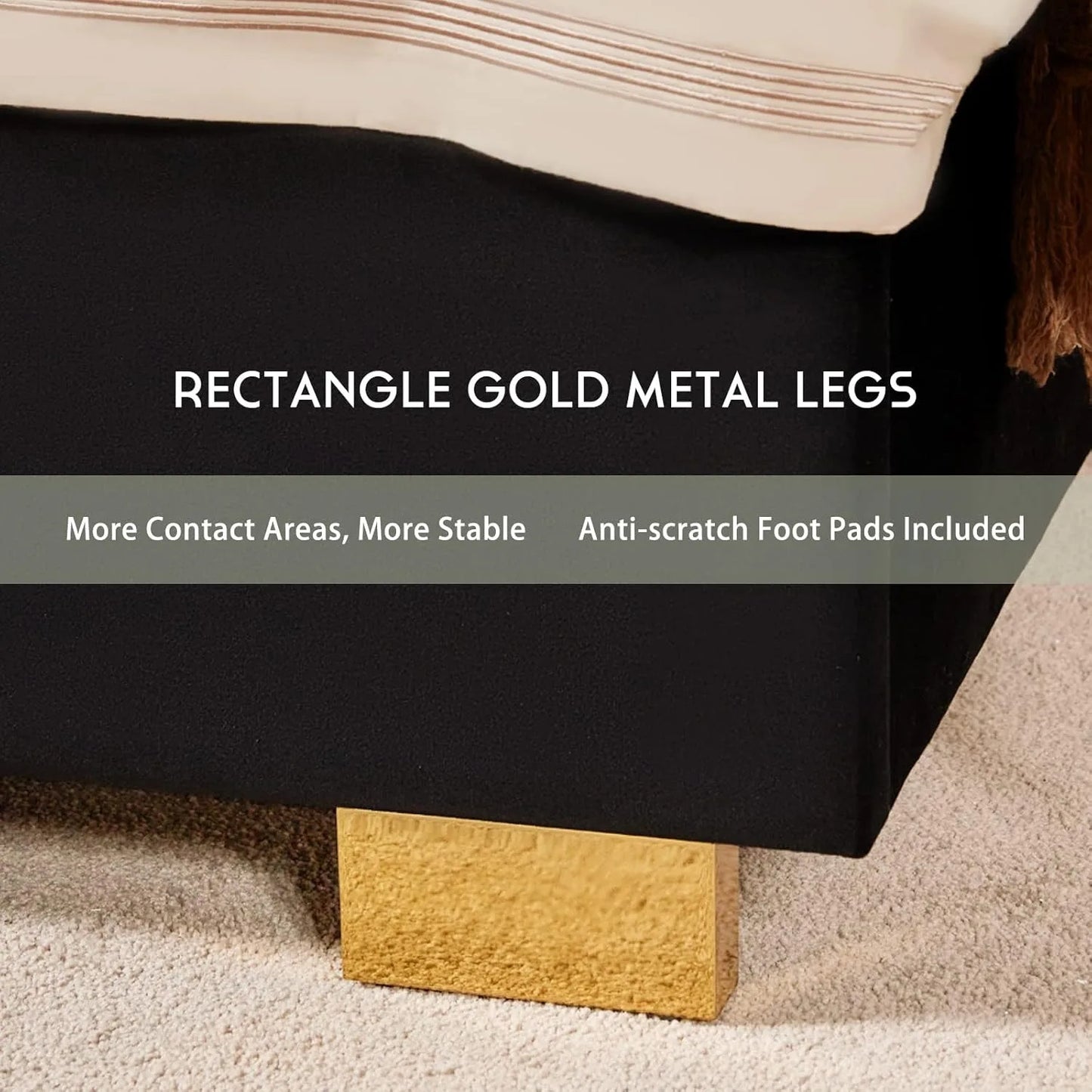 King Size Bed Frame and 65" Headboard, Upholstered Bed with Golden Plating Trim, Modern Platform Bed No Box Spring Needed, Black