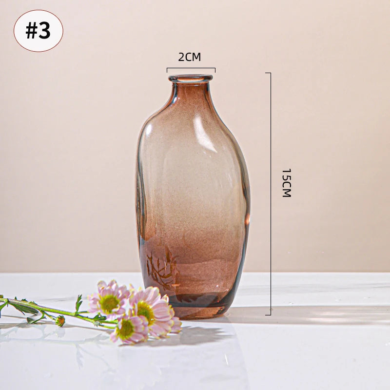 Brown Retro Glass Vase Plant Flowers Bottle Flower Arrangement Hydroponic Terrarium Desktop Vase Creative Home Decor Flower Pot