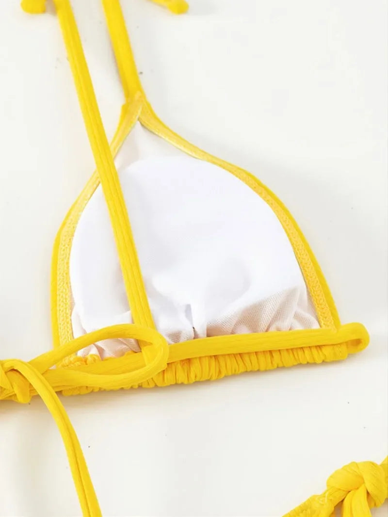 sexy yellow solid micro bikinis sets triangle cup thong swimsuit women bikinis swimsuits beachwear bathing suits swimwear bakini