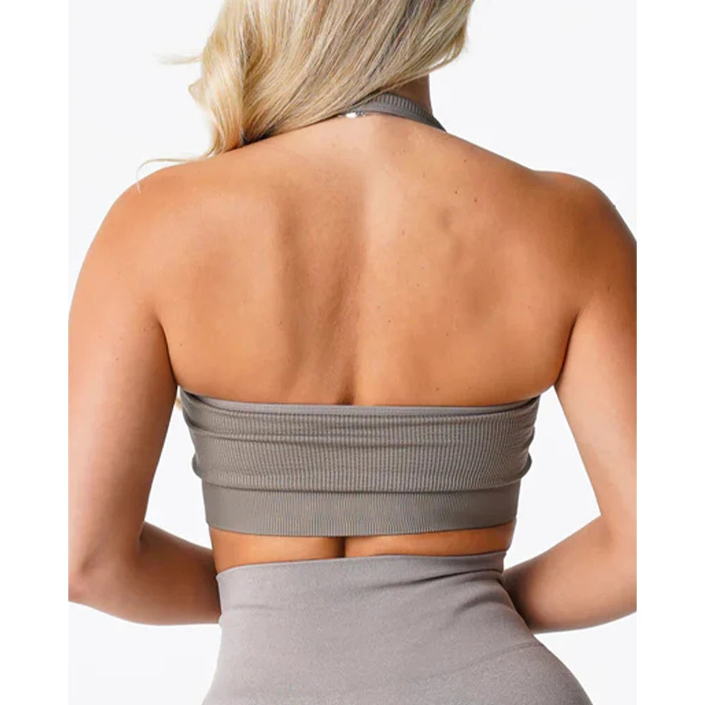 New Limitless Ribbed Seamless Halter Bra Spandex Woman Fitness Elastic Breathable Breast Enhancement Leisure Sports Underwear