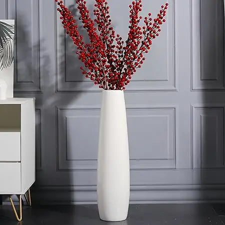 Large White Ceramic Floor Vase for Modern Home, Living Room Decor, Minimalist Style