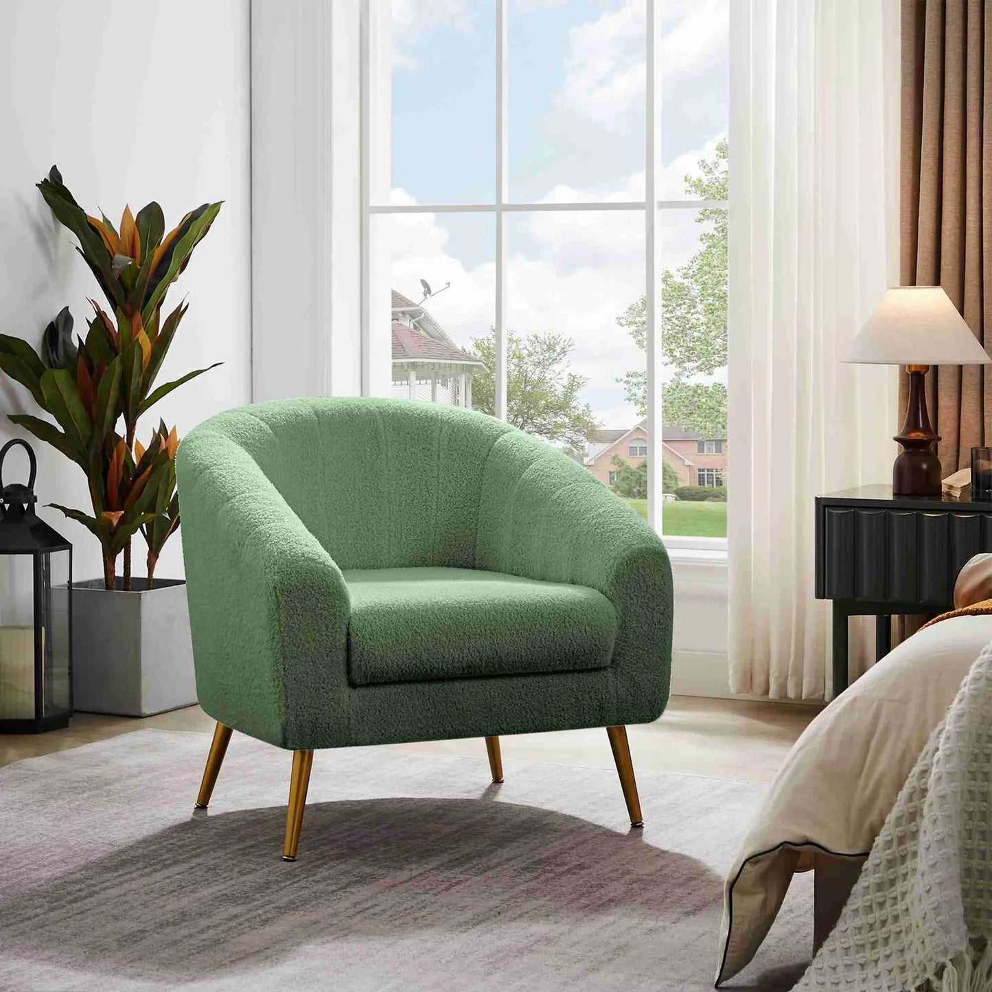 Accent Chair Fabric Wrapped Metal Legs Modern Accent Chair for Living Room Bedroom Light Green Chair Leisure Chair Reading Chair