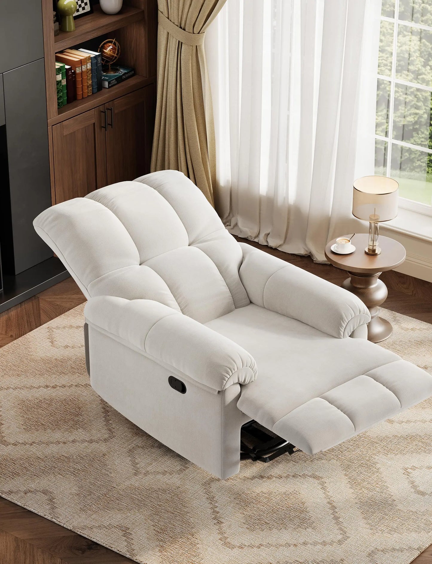 Oversized Recliner Chair, Overstuffed Soft Chenille Swivel Rocker Recliner with Padded Armrests, Comfortable Nursery Rocking
