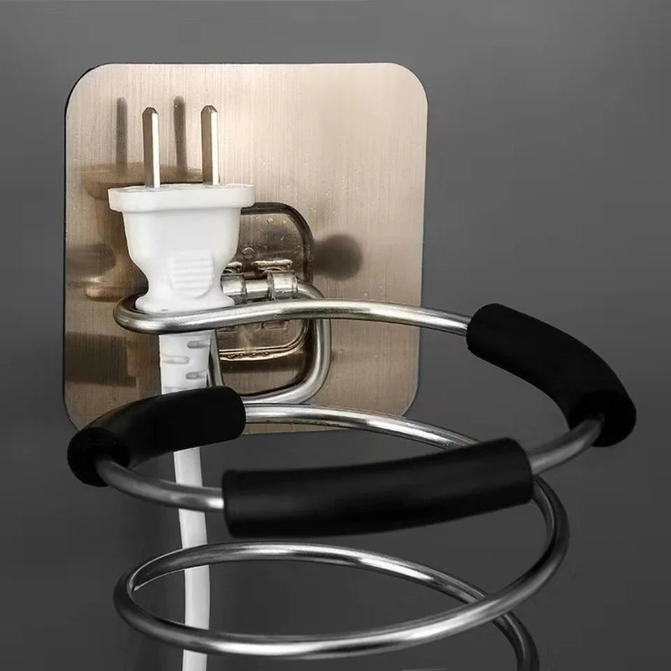 Hair Dryer Holder Blower Organizer Adhesive Wall Mounted Nail Free No Drilling Stainless Steel Spiral Stand Storage For Bathroom
