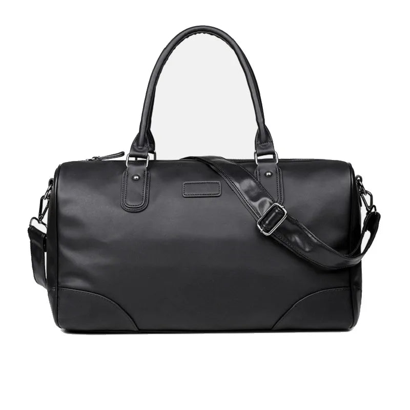 Travel Tote Men's Super Large Capacity PU Bag Business Trip Handbag Duffel Backpack Portable Single Shoulder Enlarged Black