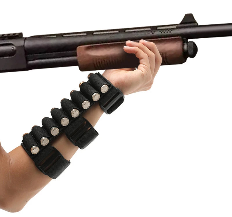 8 Rounds 12/20 Gauge Buttstock Ammo Shell Carrier Shotshell Holder Arm Pouch Outdoor Airsoft Hunting Cartridge Mag Holster Bag