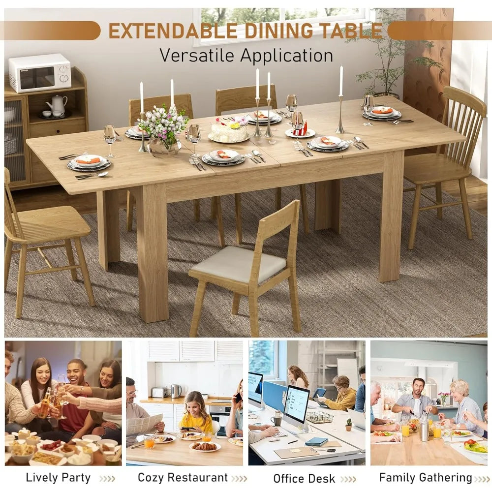Expandable Wooden Dining Table Seats 6-10, Modern Design for Family Gatherings and Meetings