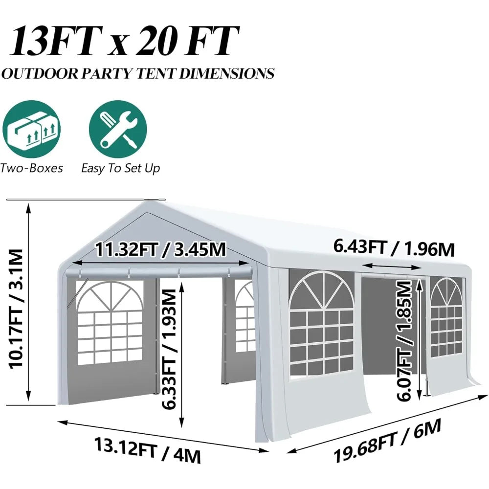 13' x 20' Party Tent & Carport - Heavy Duty Outdoor Wedding Canopy Gazebo with 4 Sand Bags, Event Shelter Canopy for Outdoor Eve