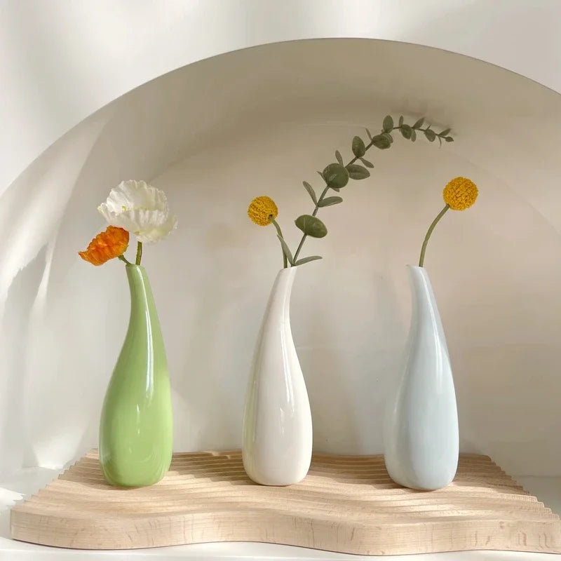 White Ceramic Bud Vase Small Flower Vases Hydroponic Plants Pot Modern Decorative Vases for Home Living Room Dining Table Decor