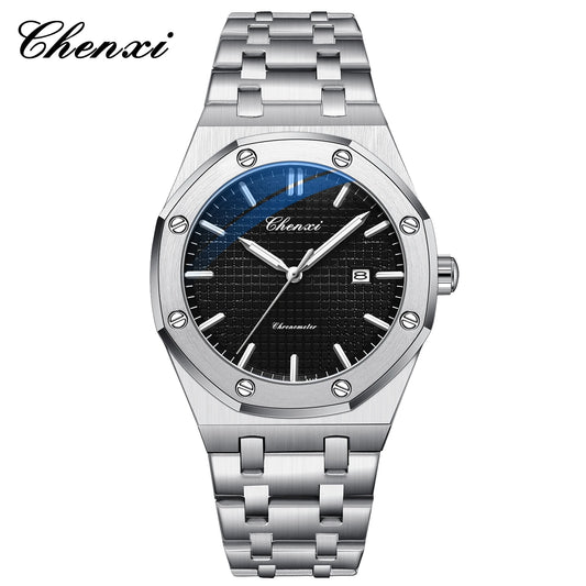 Mens Watches Top Brand Luxury Original Quartz Male Watch Business Casual Silver Stainless Steel Luminous Date Wristwatch Quality
