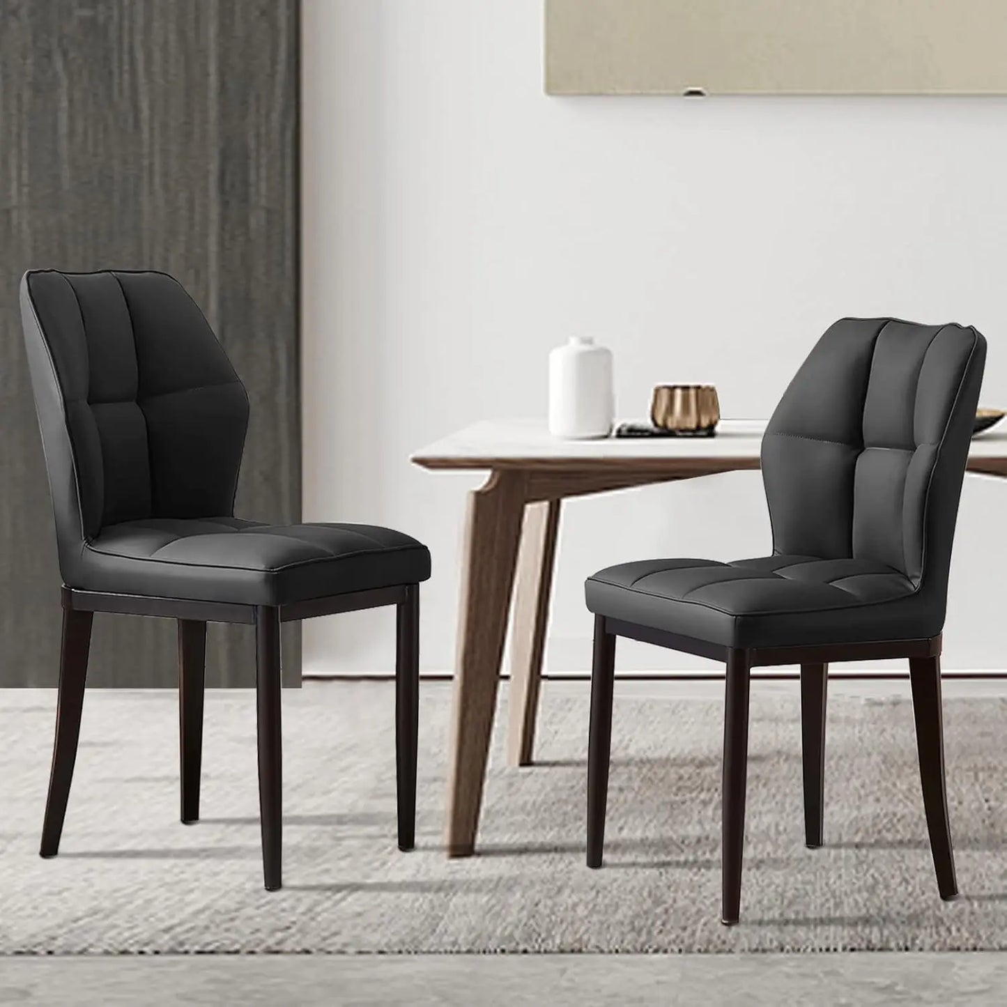 Dining Chairs Set of 2 Mid Century Modern Kitchen Chairs Sillas de Comedor Upholstered Armless Dinner Chair Leather