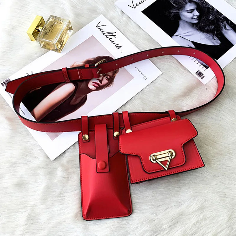 2 in 1 Women Belt Bag 2025 Designer Waist Bag PU Leather Fanny Pack Phone Purse street Trend Female Shoulder Crossbody Chest Bag