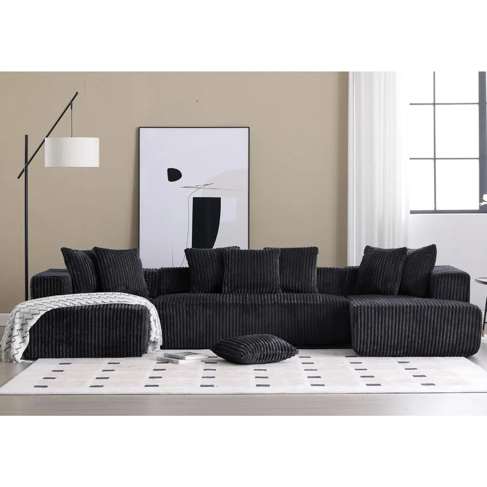 131'' Modular Sectional Couch, Modern U-Shaped Floor Sofa with Double Chaise Lounge, Comfy Corduroy Fabric Couch, Upholstered Co