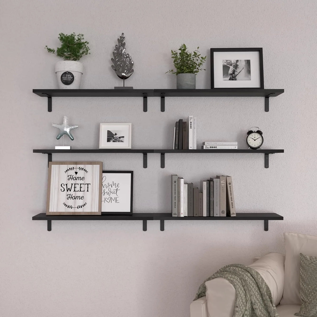 Wood Floating Shelves Set of 6, 24 inch Long Floating Shelves for Wall Decor, Farmhouse Shelf for Bedroom, Storage Shelves
