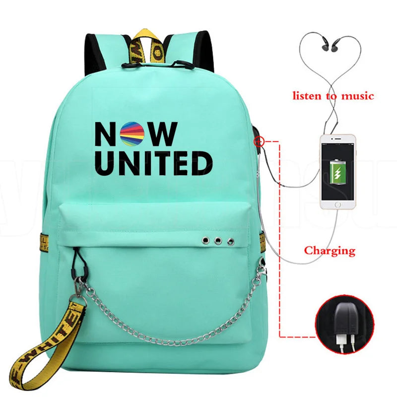 Popular Youthful School Bag Unisex Now United Travel Bags Usb Rechargeable Oxford Waterproof Notebook Shoulder Backpacks